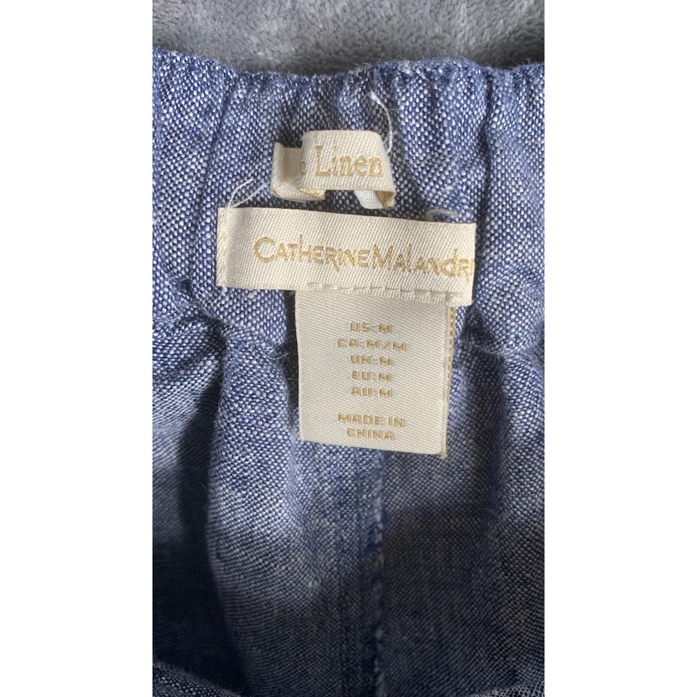 Catherine Malandrino Blue 100% Linen Wide Leg Cropped Pants Culottes Sz M - L - Picture 6 of 8